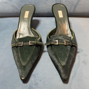 Prada Dark Green Buckle Kitten Heels